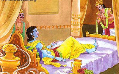 Mahabharata story: Arjuna and Duryodhana seeking help from Krishna