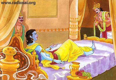 Mahabharata story: Arjuna and Duryodhana seeking help from Krishna