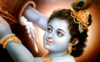Vrindavan story: Krishna steeling butter standing on the back of calf!!!