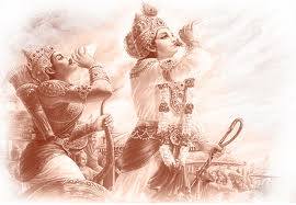 Read more about the article Narada Muni Witnesses the Devotion of Krishna and Arjuna: Krishna and Arjuna holding each other feets