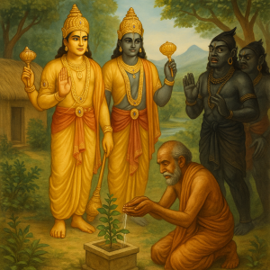 Read more about the article A Brāhmaṇa Is Saved by Offering Water to a Tulasī Plant – by Madhu Chanda das