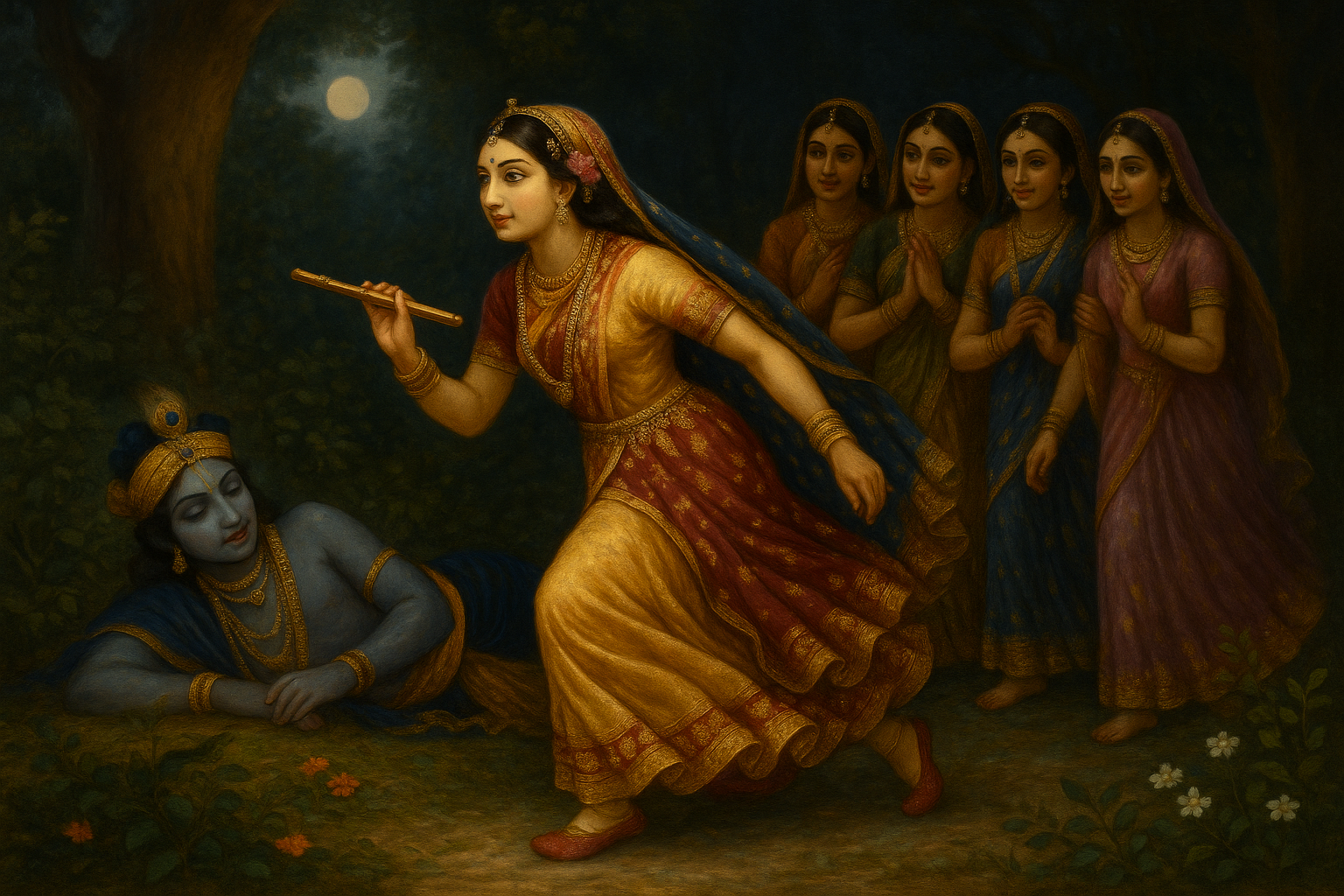 Read more about the article Līlā Title: Śrīmatī Rādhārāṇī Steals Kṛṣṇa’s Flute