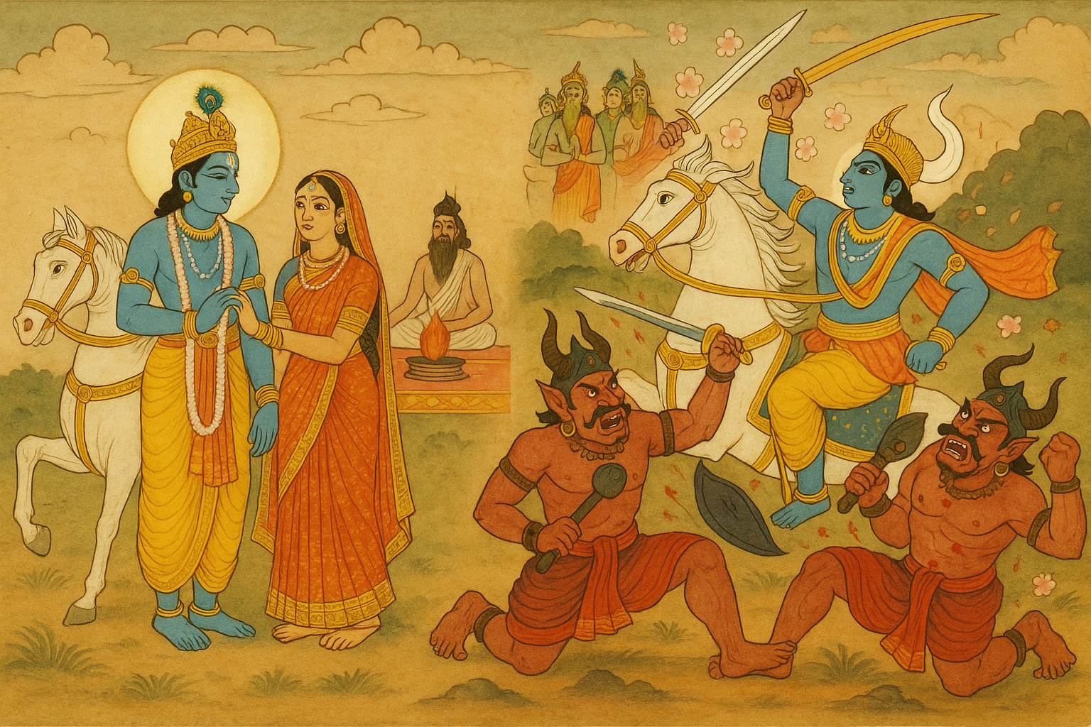 Read more about the article The Marriage of Kalki with Princess Ramaa and the Defeat of Koka and Vikoka