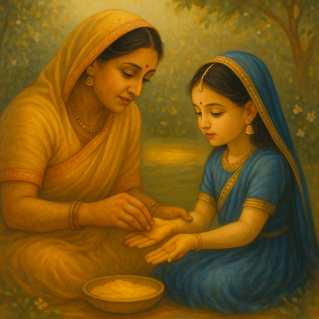 You are currently viewing Mother Yaśodā Rubs Turmeric on Rādhārāṇī’s Hands